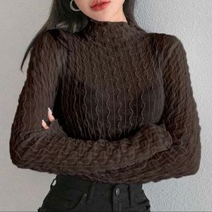 Stitched Detailed Skinny Turtleneck Blouse